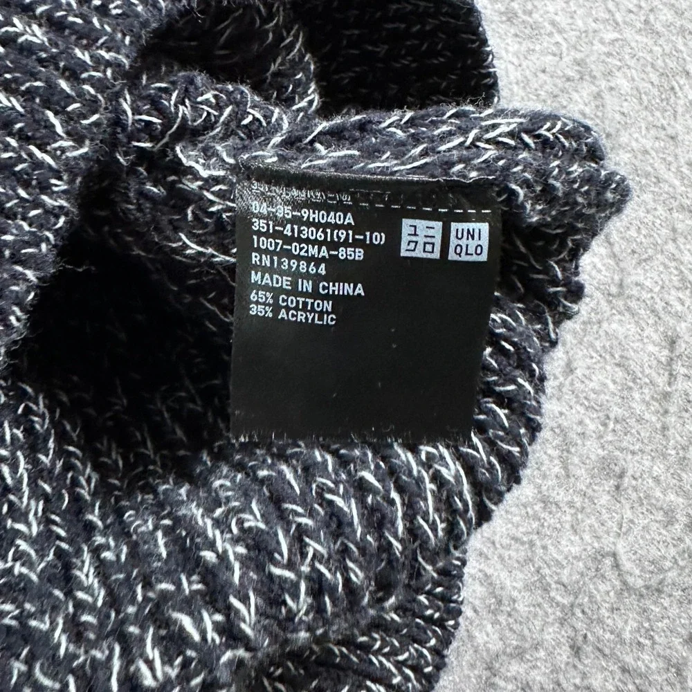 Uniqlo Mens XL Navy Blue Marled Chunky Knit Crew Neck Sweater 413061 - Picture 6 of 7